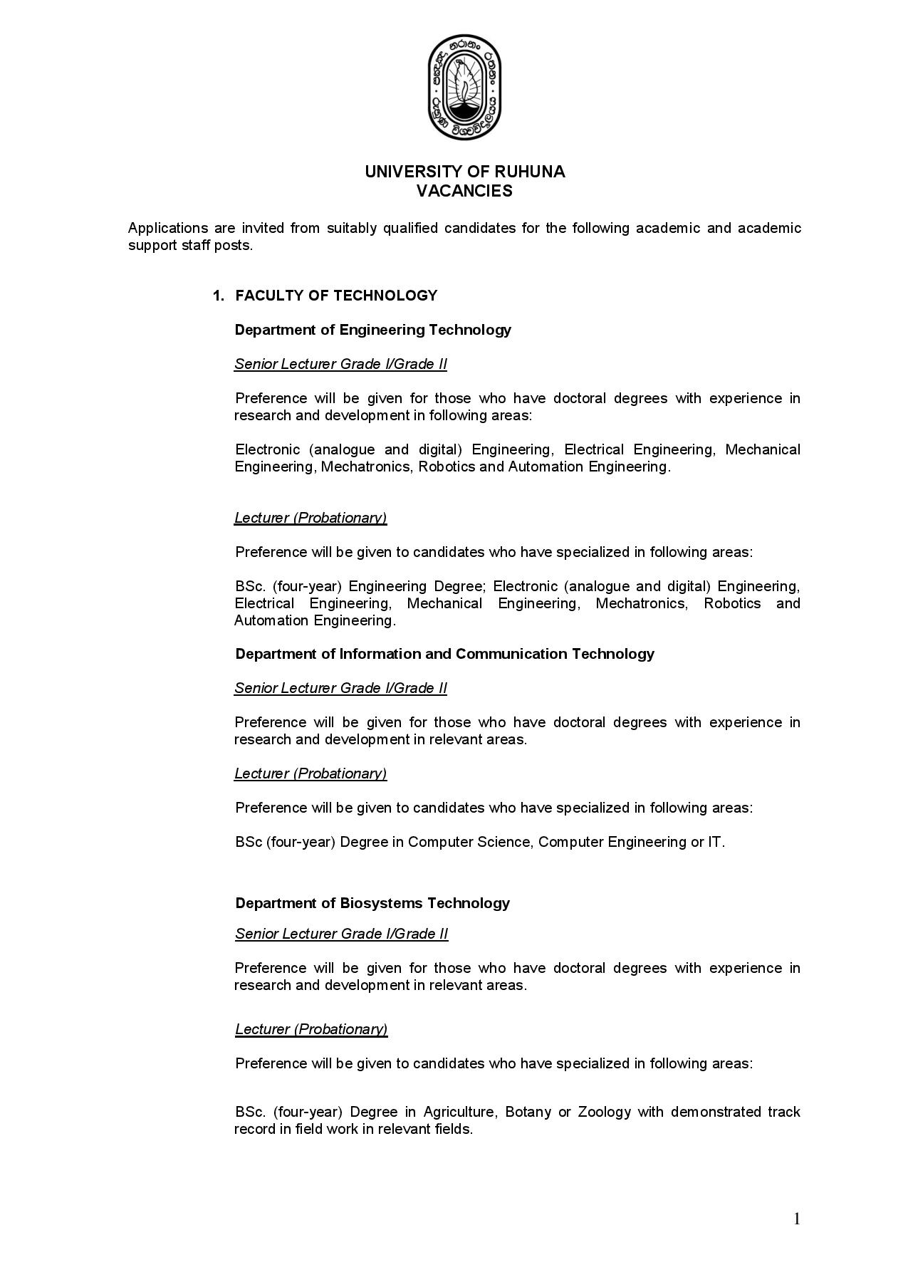 Programmer Cum Systems Analyst, Assistant Librarian, Assistant Network Manager, Instructor in Physical Education, Lecturer, Senior Lecturer - University of Ruhuna